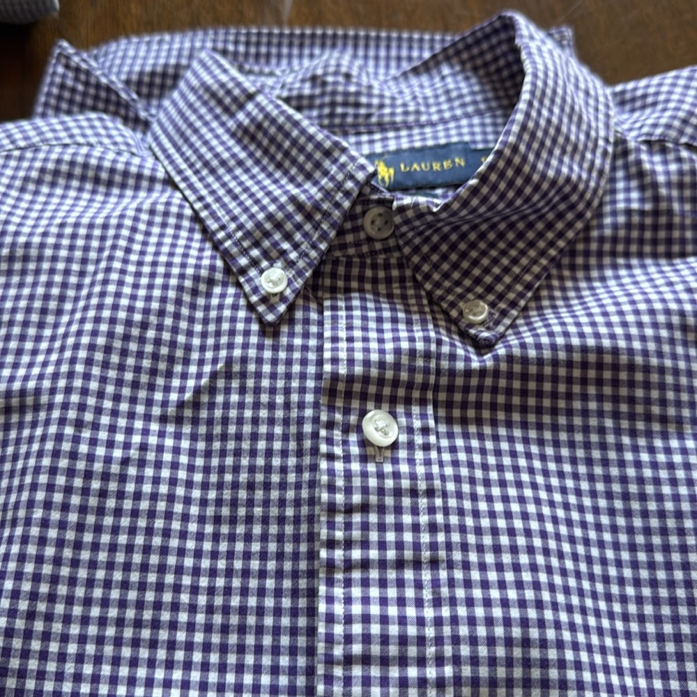 Ralph Lauren Men's Blue and White Checkered Shirt